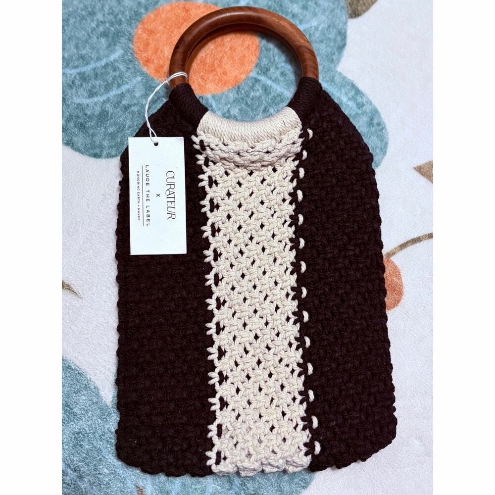 Laude The Label x Curateur Gabby Macrame Bag Boho Crochet Tote Wood Handle 🌼